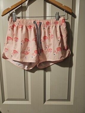 Franks Women’s Pink Flamingo-Print Swim Shorts with Drawcord SM